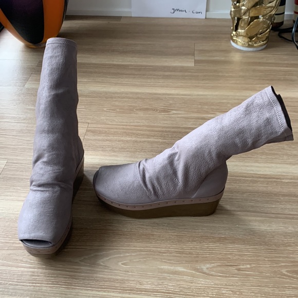 Rick Owens Shoes - Rick Owens elasticized leather sock open toe platform bootie